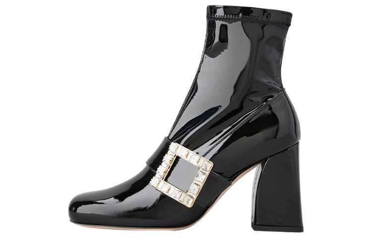 (W) Roger Vivier Leather Zip Crystal Buckle Ankle Boot 'Black'
