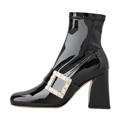 (W) Roger Vivier Leather Zip Crystal Buckle Ankle Boot 'Black'