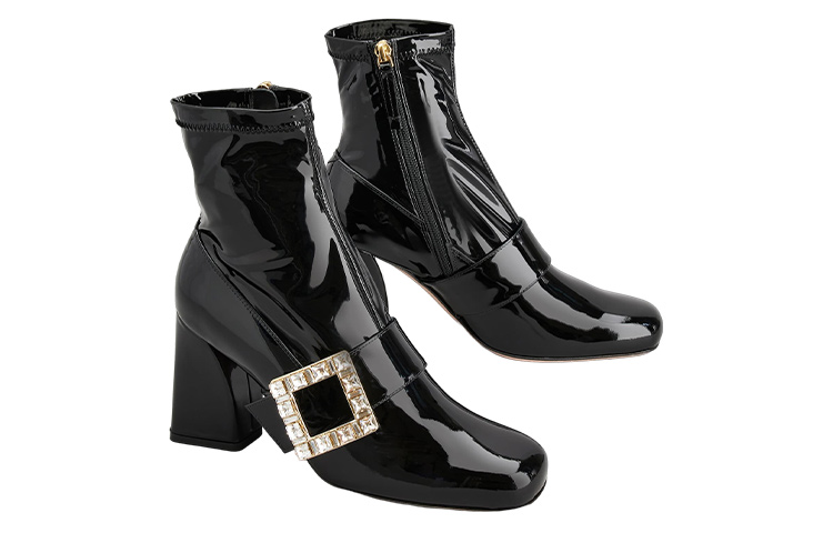 (W) Roger Vivier Leather Zip Crystal Buckle Ankle Boot 'Black' 圖 2