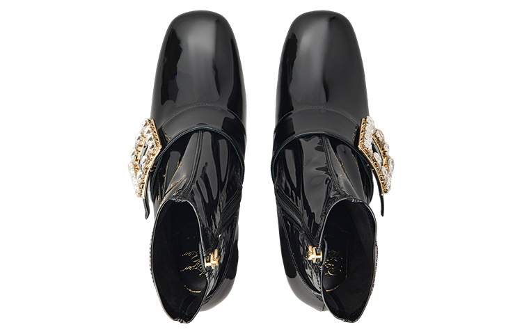 (W) Roger Vivier Leather Zip Crystal Buckle Ankle Boot 'Black' 圖 3