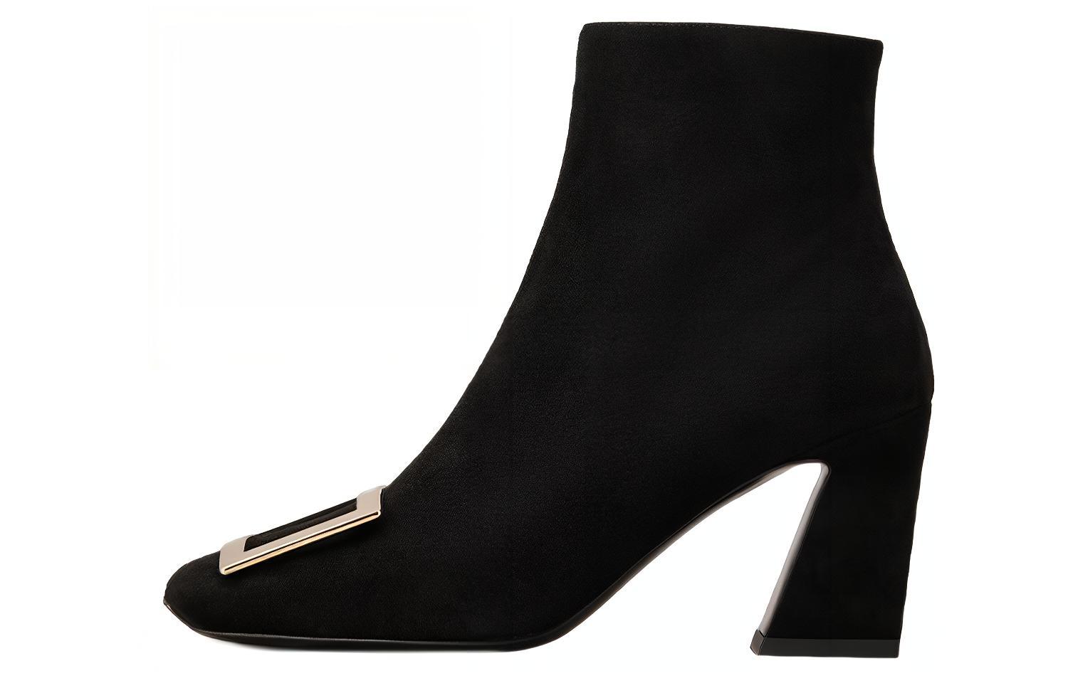 (W) Roger Vivier Leather Zipper Buckle Ankle Boot 'Black'