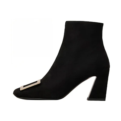 (W) Roger Vivier Leather Zipper Buckle Ankle Boot 'Black'
