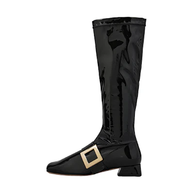 (W) Roger Vivier Leather Zipper Buckle High Boots 'Black'