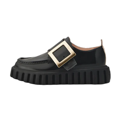 (W) Roger Vivier Loafers 'Black Patent Leather with Metal Buckle'