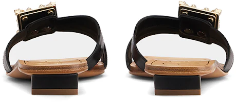 Shop Roger Vivier 迷你 Broche Vivier 鑽扣皮革時尚拖鞋 女款 黑色
