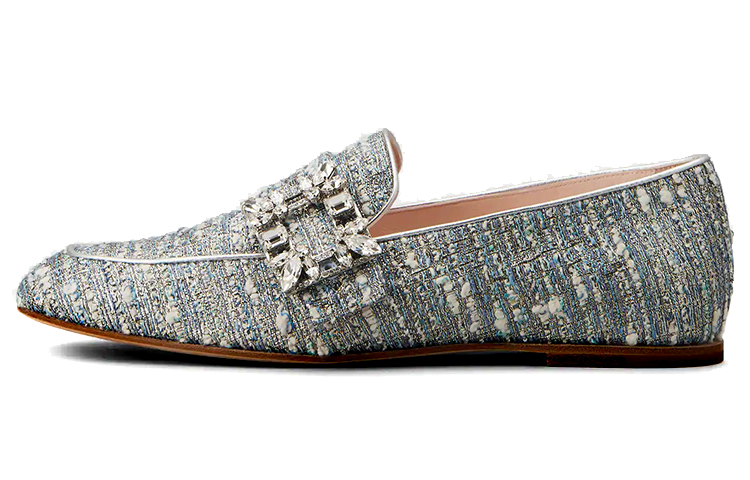 (W) Roger Vivier Mini Broche Vivier 'Grey Fabric Loafers'