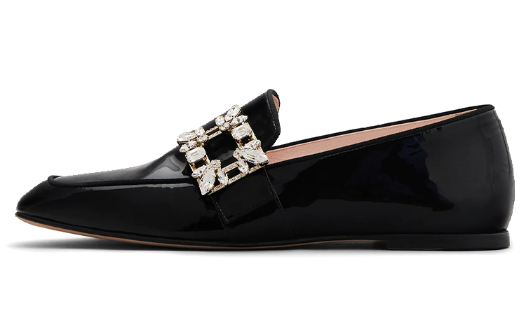 (W) Roger Vivier Mini Buckle Velvet Loafers 'Black'