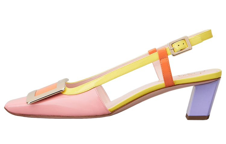 (Women) Roger Vivier Patent 'Metal Buckle Chunky Mid-Heel Pink Yellow' RVW00625600D1P1J91