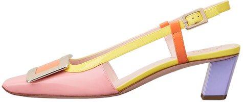 (Women) Roger Vivier Patent 'Metal Buckle Chunky Mid-Heel Pink Yellow' RVW00625600D1P1J91 (Women) Roger Vivier Patent 'Metal Buckle Chunky Mid-Heel Pink Yellow' RVW00625600D1P1J91