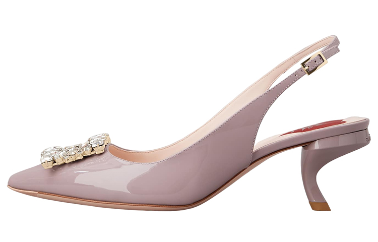 (Women) Roger Vivier Patent Crystal Buckle Pointed Toe Stiletto Sandal 'Purple' RVW63834500D1PL231