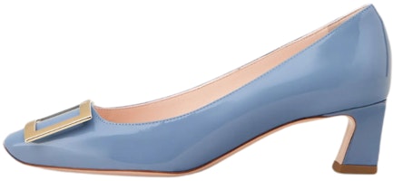 (Women) Roger Vivier Patent Leather 4.5cm 'Metal Buckle Light Blue Block Heel' RVW44815280D1PU011 (Women) Roger Vivier Patent Leather 4.5cm 'Metal Buckle Light Blue Block Heel' RVW44815280D1PU011