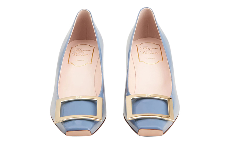 Lookbook (Women) Roger Vivier Patent Leather 4.5cm 'Metal Buckle Light Blue Block Heel' RVW44815280D1PU011