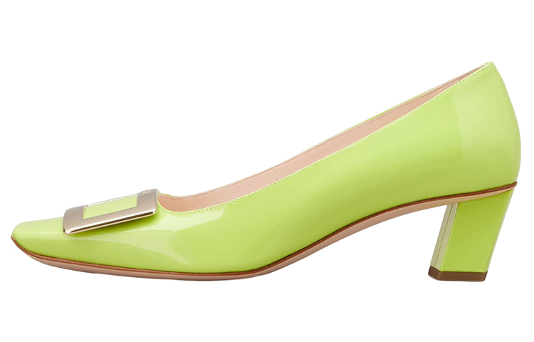 (W) Roger Vivier Patent Leather 'Metal Buckle Green Block Heel'