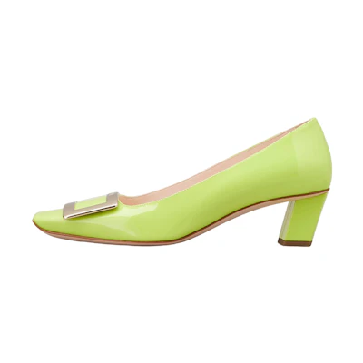 (W) Roger Vivier Patent Leather 'Metal Buckle Green Block Heel'