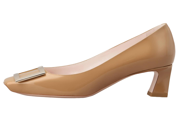 (W) Roger Vivier Patent Leather 'Metal Buckle Brown'