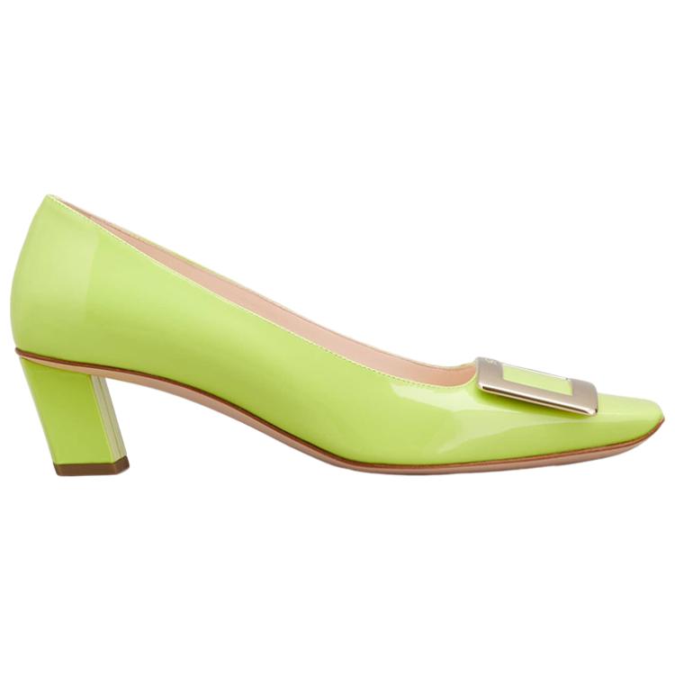 (W) Roger Vivier Patent Leather 'Metal Buckle Green Block Heel' 圖 2