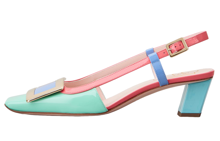 (W) Roger Vivier Patent Leather 'Pink Green Buckle'