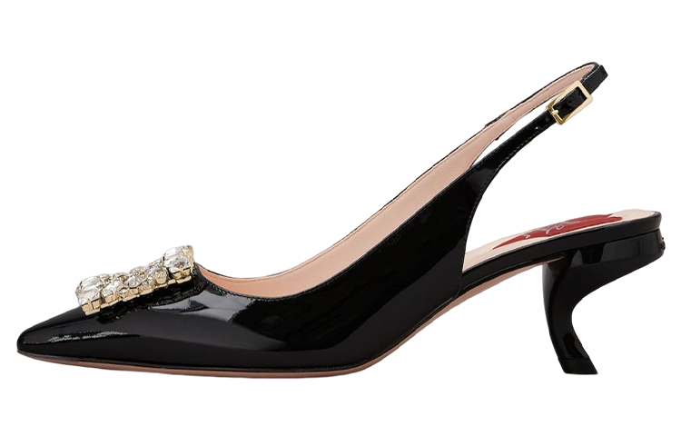 (W) Roger Vivier Patent Leather Black 'Crystal Buckle Stiletto'