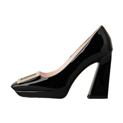 (W) Roger Vivier Patent Leather High Heels 'Metal Buckle Chunky Heel Black'