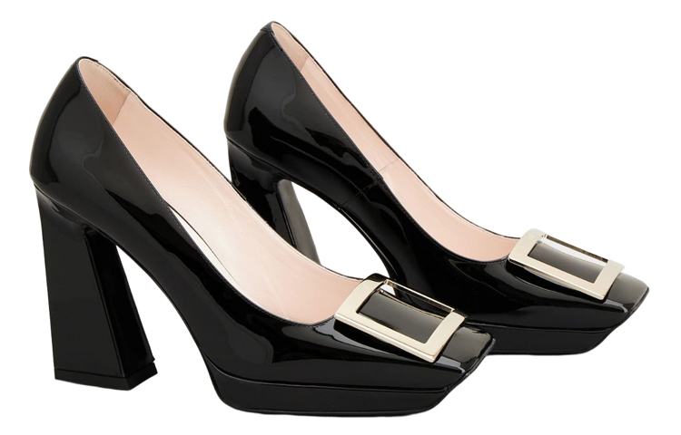 (W) Roger Vivier Patent Leather High Heels 'Metal Buckle Chunky Heel Black' 圖 2