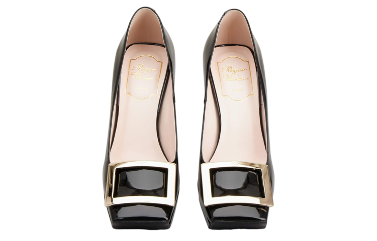 (W) Roger Vivier Patent Leather High Heels 'Metal Buckle Chunky Heel Black' 圖 3