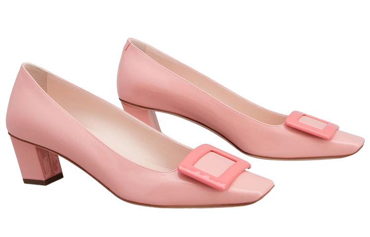 Order (W) Roger Vivier Kulit Patent Tumit Rendah Bertapak Blok 'Pink' RVW00600921D1P1J93