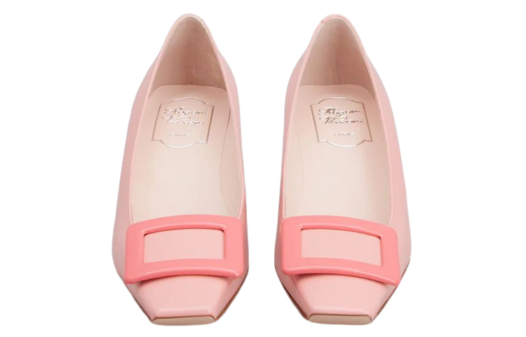 Lookbook (W) Roger Vivier Kulit Patent Tumit Rendah Bertapak Blok 'Pink' RVW00600921D1P1J93