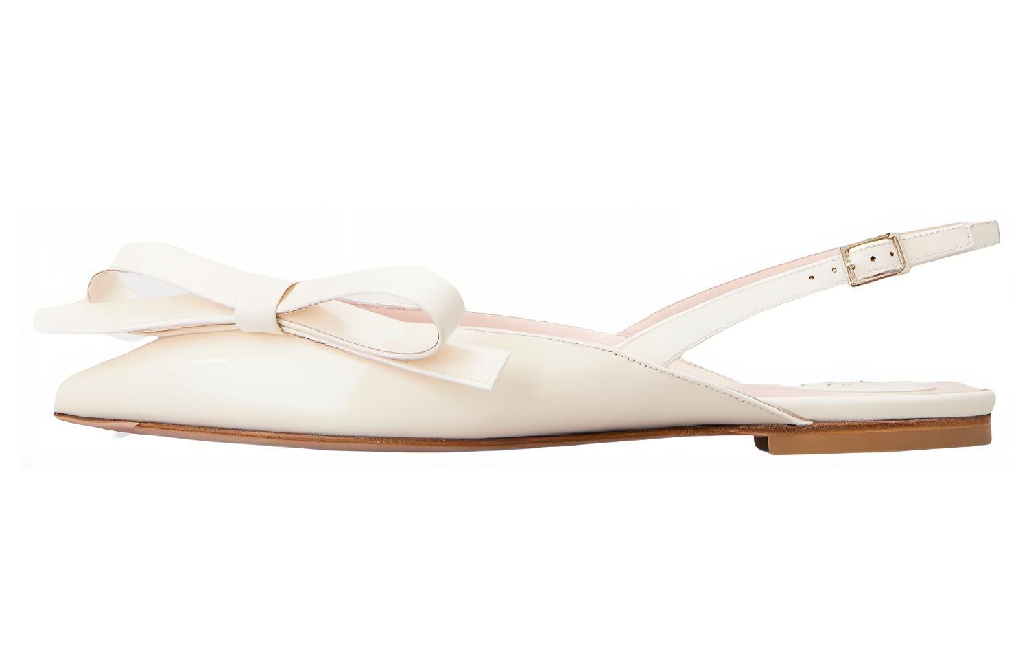 (W) Roger Vivier Patent Leather Pointed Toe Buckle 'Beige Casual Flats'