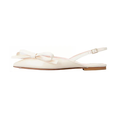 (W) Roger Vivier Patent Leather Pointed Toe Buckle 'Beige Casual Flats'