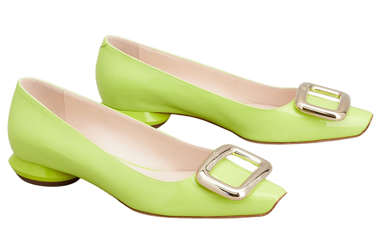 (W) Roger Vivier Patent Leather Square-Toe Flats 'Green Metal Buckle' 圖 2