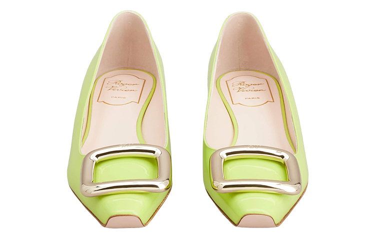 (W) Roger Vivier Patent Leather Square-Toe Flats 'Green Metal Buckle' 圖 3