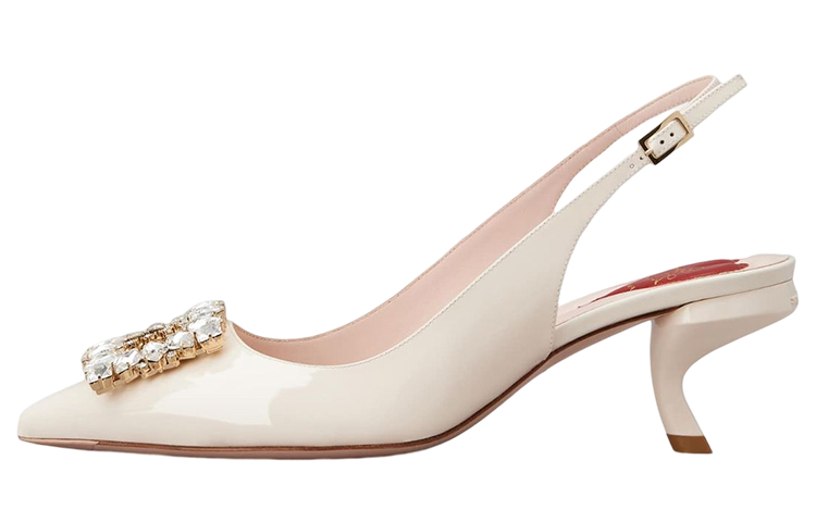 (Women) Roger Vivier Patent Leather White 'Crystal Buckle Stiletto' RVW63834500D1PC019