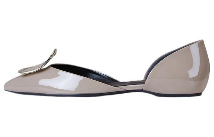 (W) Roger Vivier Patent Pointed-Toe Slip-On Flats 'Grey'