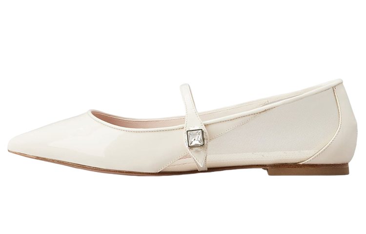 (W) Roger Vivier Patent Pointed Toe Ballet Flats 'White'