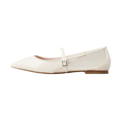 (W) Roger Vivier Patent Pointed Toe Ballet Flats 'White'
