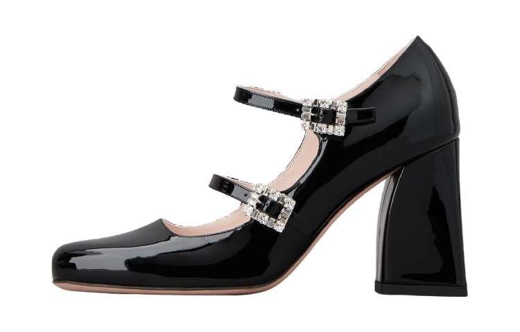 (Women) Roger Vivier Patent Round-Toe Buckle Mary Jane 8.5cm 'Black' RVW52235690D1PB999