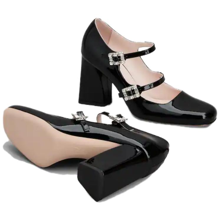 Purchase (Women) Roger Vivier Patent Round-Toe Buckle Mary Jane 8.5cm 'Black' RVW52235690D1PB999