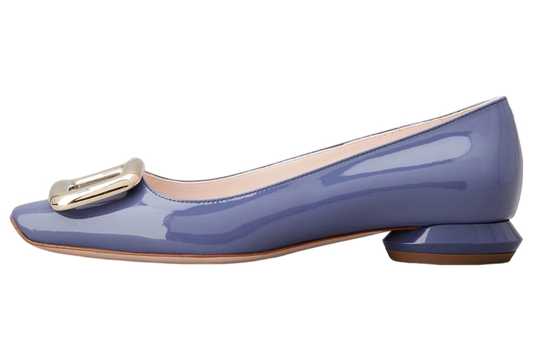 Buy (W) Roger Vivier Zapatos Planos de Charol Punta Cuadrada Hebilla Metálica 'Azul' RVW65032180D1PU822