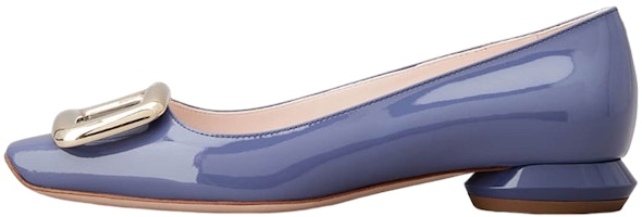 (Women) Roger Vivier Patent Square-Toe Flat with Metal Buckle 'Blue' RVW65032180D1PU822 (Women) Roger Vivier Patent Square-Toe Flat with Metal Buckle 'Blue' RVW65032180D1PU822