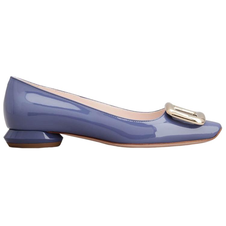 Order (W) Roger Vivier Zapatos Planos de Charol Punta Cuadrada Hebilla Metálica 'Azul' RVW65032180D1PU822