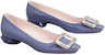 (W) Roger Vivier Kasut Rata Hujung Persegi Bercangkuk Logam 'Biru' RVW65032180D1PU822