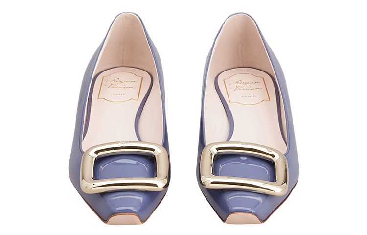 Shop (W) Roger Vivier Zapatos Planos de Charol Punta Cuadrada Hebilla Metálica 'Azul' RVW65032180D1PU822