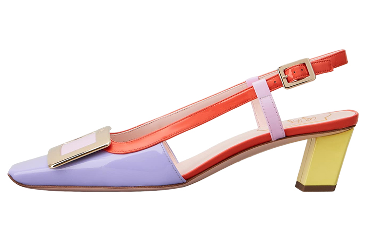 (W) Roger Vivier Patent Square Toe 'Purple Block Heel'