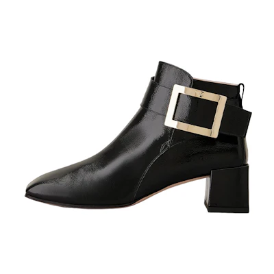 (W) Roger Vivier Patent Square Toe Ankle Boots 'Black'