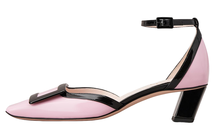 (W) Roger Vivier Patent Square Toe Chunky Mid Heel 'Pink'