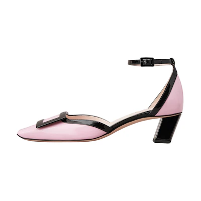 (W) Roger Vivier Patent Square Toe Chunky Mid Heel 'Pink'
