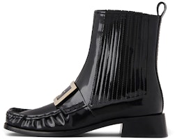 (Women) Roger Vivier Preppy Viv 'Black Patent Chelsea Boot with Metal Buckle' RVW63331250QJB034C (Women) Roger Vivier Preppy Viv 'Black Patent Chelsea Boot with Metal Buckle' RVW63331250QJB034C