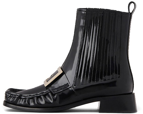 (Women) Roger Vivier Preppy Viv 'Black Patent Chelsea Boot with Metal Buckle' RVW63331250QJB034C Buy (Women) Roger Vivier Preppy Viv 'Black Patent Chelsea Boot with Metal Buckle' RVW63331250QJB034C