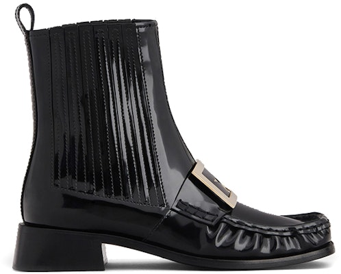 (Women) Roger Vivier Preppy Viv 'Black Patent Chelsea Boot with Metal Buckle' RVW63331250QJB034C Order (Women) Roger Vivier Preppy Viv 'Black Patent Chelsea Boot with Metal Buckle' RVW63331250QJB034C