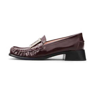 (W) Roger Vivier Preppy Viv 'Burgundy Patent Leather with Metallic Buckle'